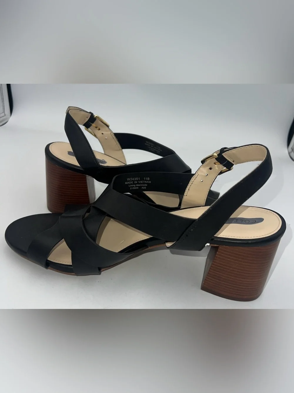 COLE HAAN JAMIE Ankle Strap  Sandals Black Vegan Faux Leather Women’s Size 11B